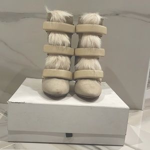 Isabel Marant Ecru Leather Pierce Goat Hair Ankle Boots 40